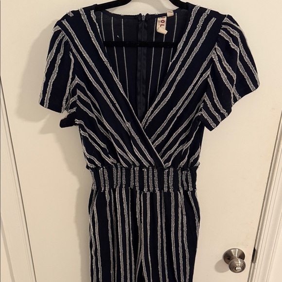 Anthropologie Dolan Navy Sz Small Left Coast Cotton Stripe Wide Leg Jumpsuit - Picture 3 of 9